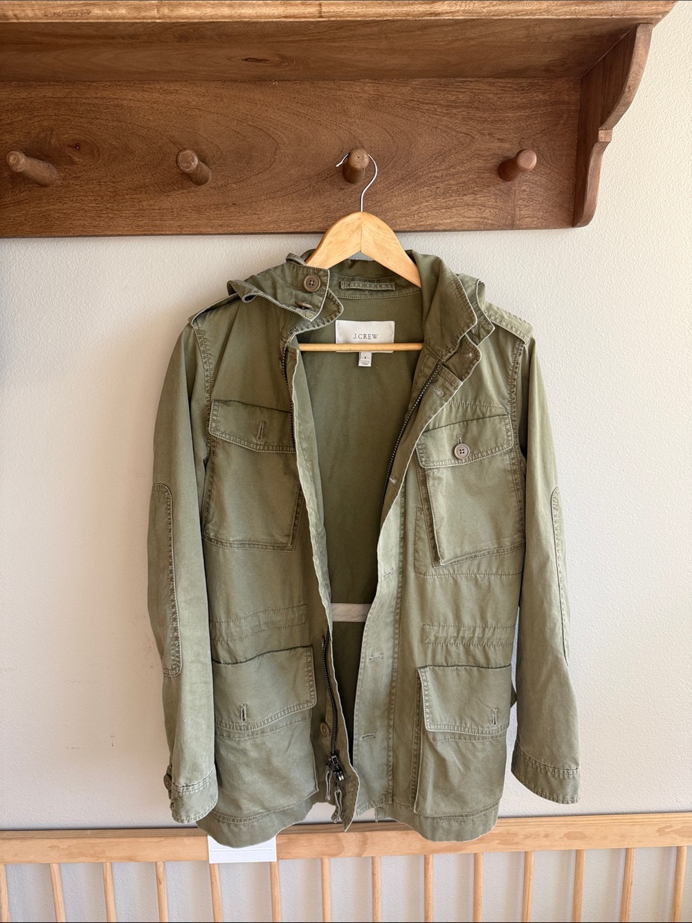 J. Crew Olive Green Military Field Jacket with Hood